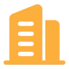 Building icon in orange and black