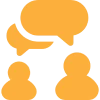 Conversation graphic with orange silhouettes