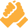 Orange handshake symbol on black background
