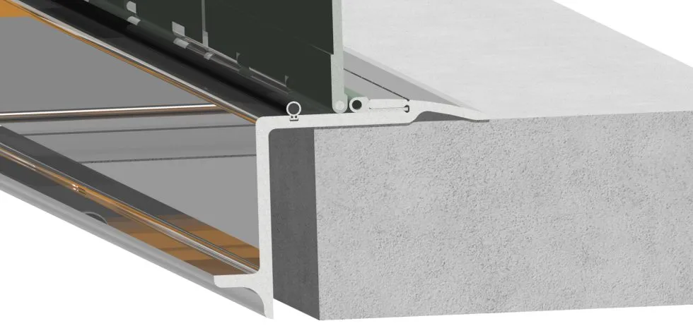 Cross-section of a building facade detail.