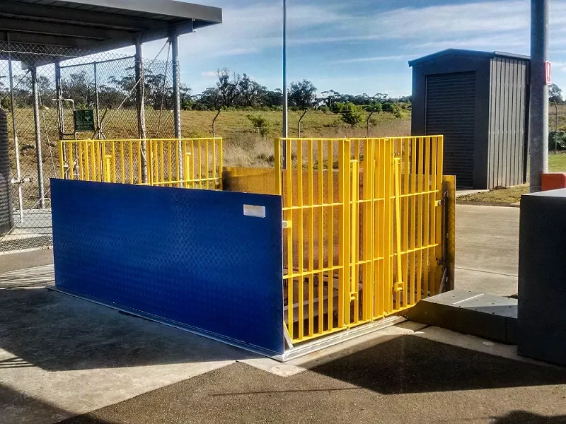 Yellow and blue industrial safety barrier.