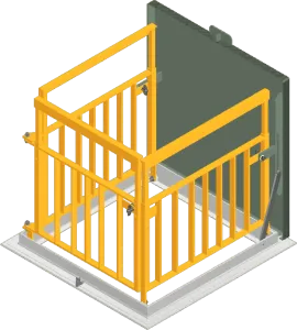 Safety railing around a hatch opening.