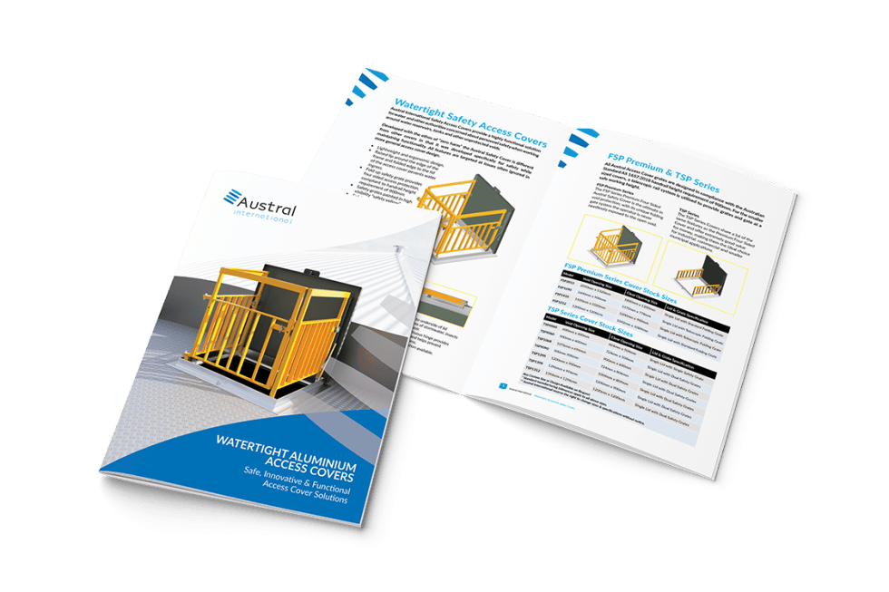 Brochure featuring watertight aluminum access covers.