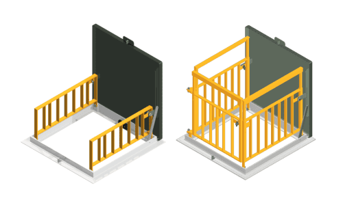 Yellow safety gates with black panels.